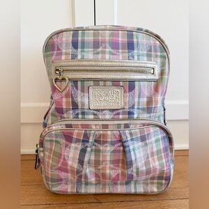 Vintage Coach Signature Poppy Madras Plaid Backpack Y2K